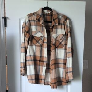 Plaid Button-Up Shirt in Brown and Cream